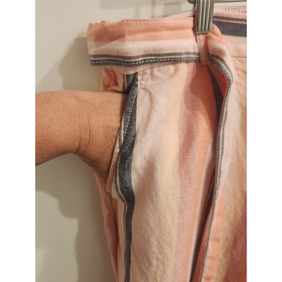 Loft SizeMedium Linen Blend Striped Tie Waist Wide Leg Pocket Pants Coastel - Picture 6 of 11